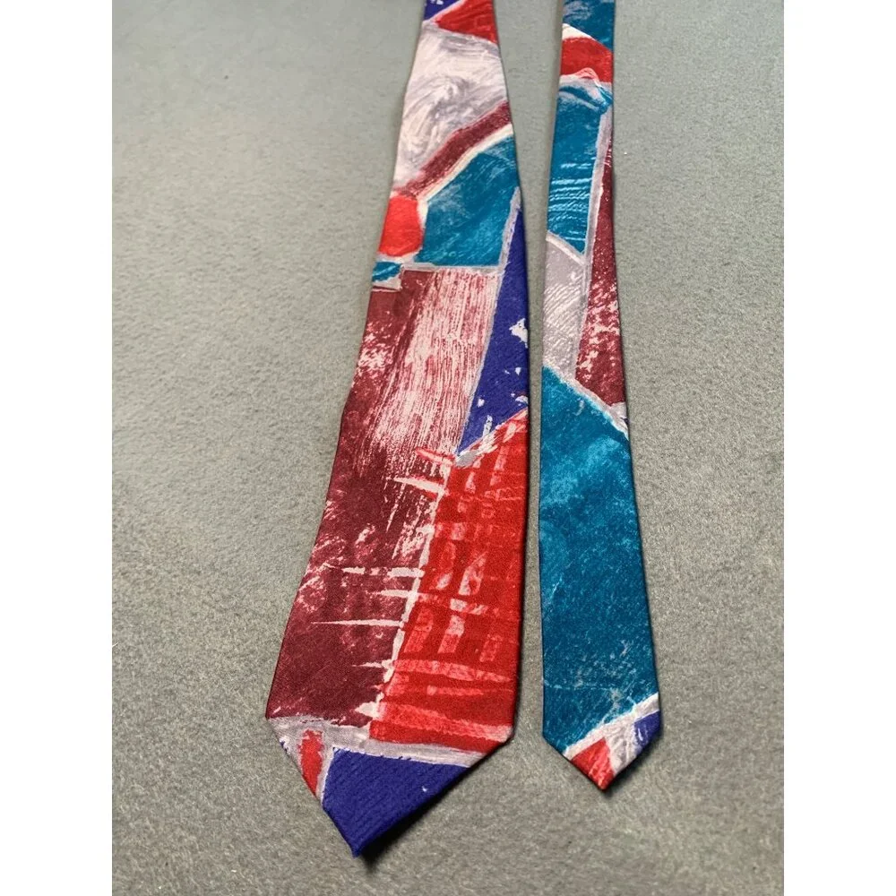 Vintage Italian Silk Handmade Tie Colorful Abstract Design Mens Necktie - Picture 4 of 4